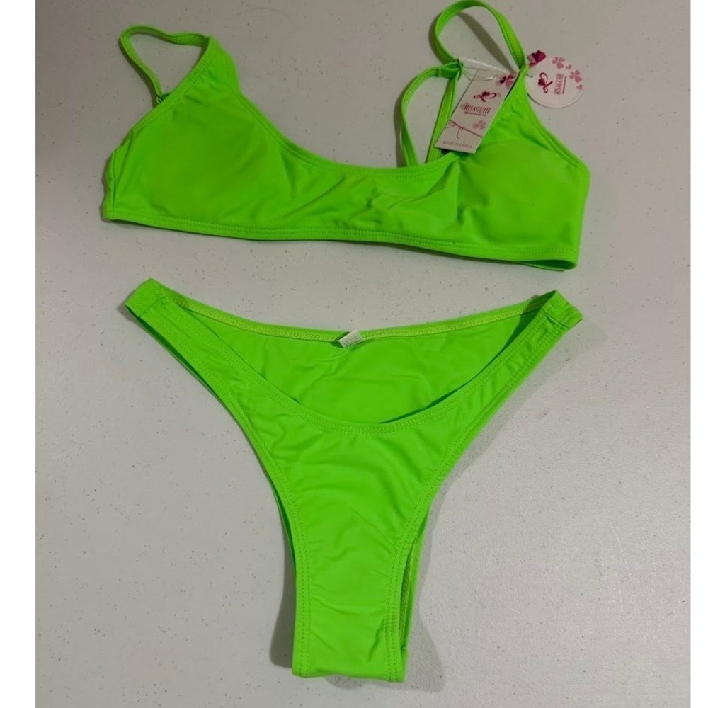Hisaguhe Neon Lime Green Bikini Set Two Piece Swimsuit Small NWT